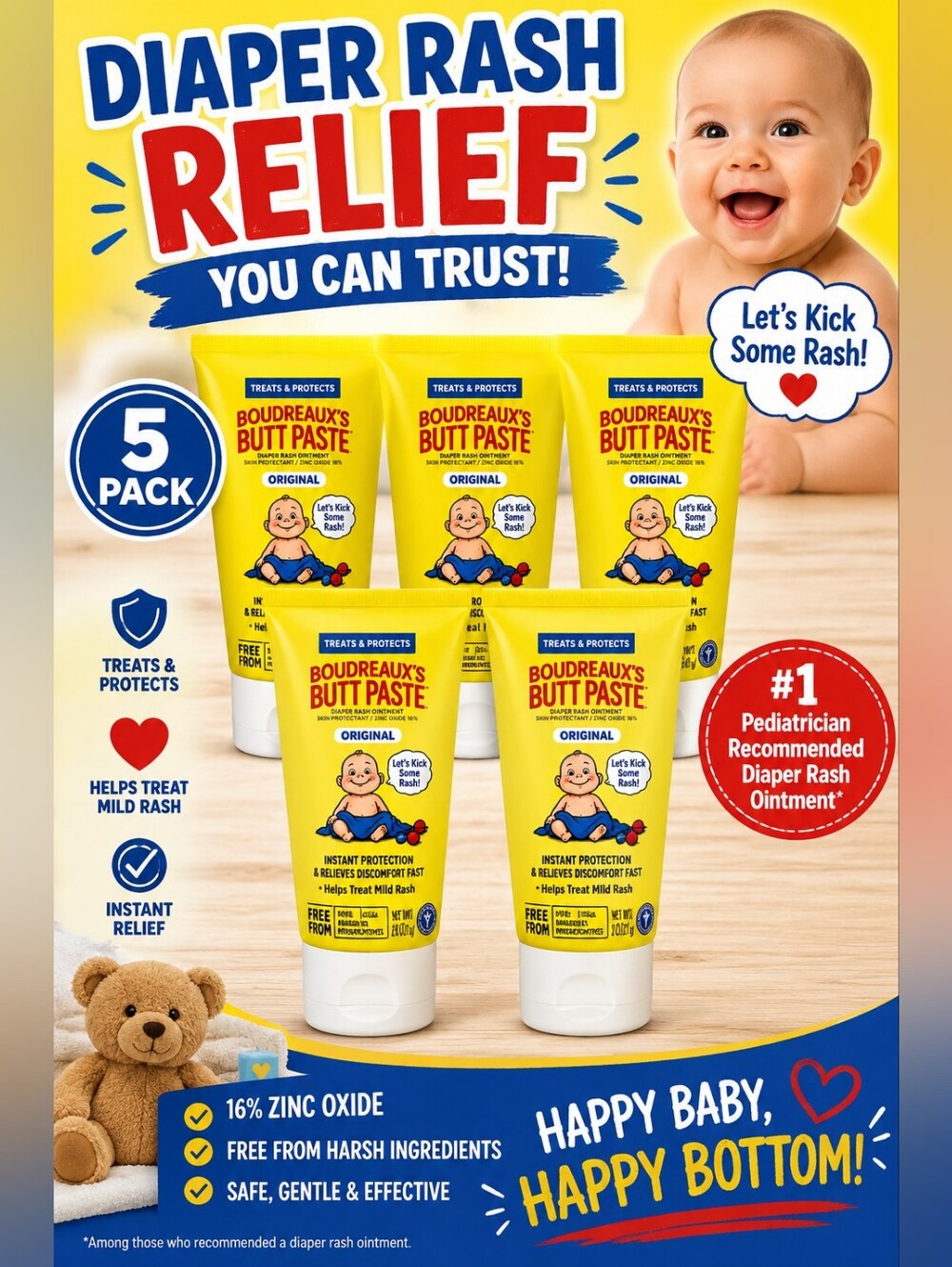 Boudreaux's Butt Paste Original Diaper Rash Ointment 2 oz Lot of 5